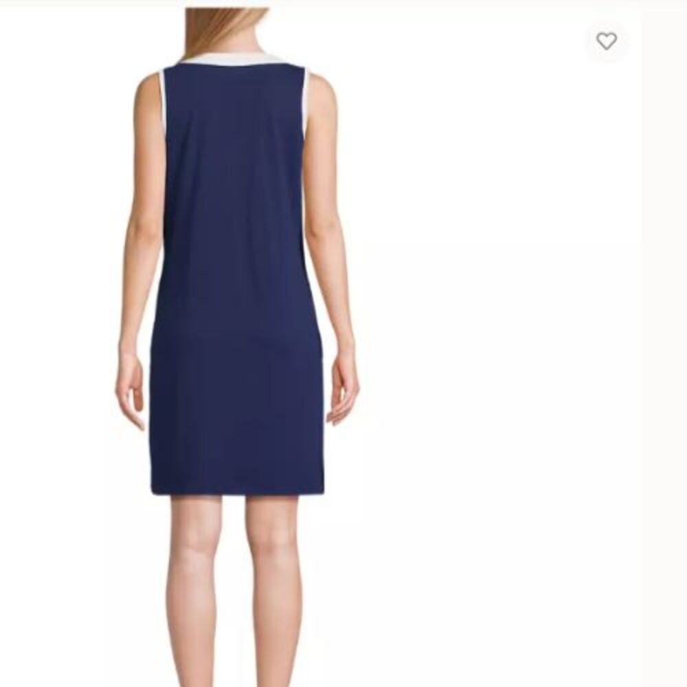 LANDS' END WOMEN'S XL COTTON JERSEY COVER-UP DRESS NAVY BLUE white trim - Picture 3 of 4
